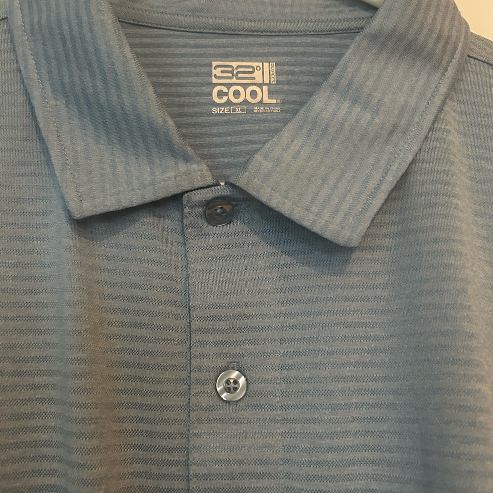 SALE: Men's 32 Degree NEW Blue Polo Shirt- light horizontal stripe pattern, XXL